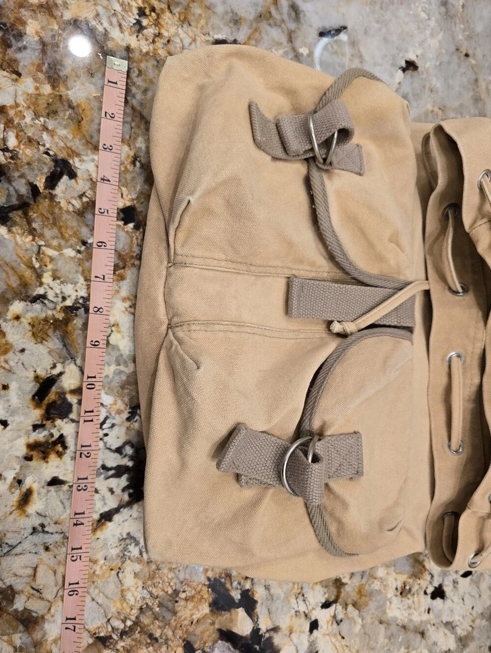 Rare vintage Abercrombie & Fitch canvas rucksack tan beige front cargo pockets